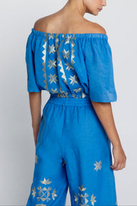 OFF SHOULDER CROP TOP "LEFKADA" BLUE RAF/GOLD