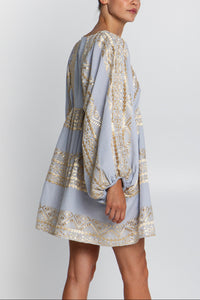 OVERSIZED SHORT COTTON DRESS "EMBROIDERED" LIGHT GREY/GOLD