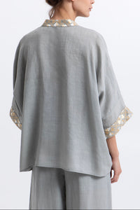OVERSIZED RAMIE BLOUSE WITH BUTTONS "FLAKES" LIGHT GREY/GOLD