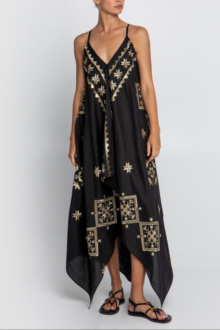 STRAPPY ASYMMETRICAL DRESS "LEFKADA" BLACK/GOLD