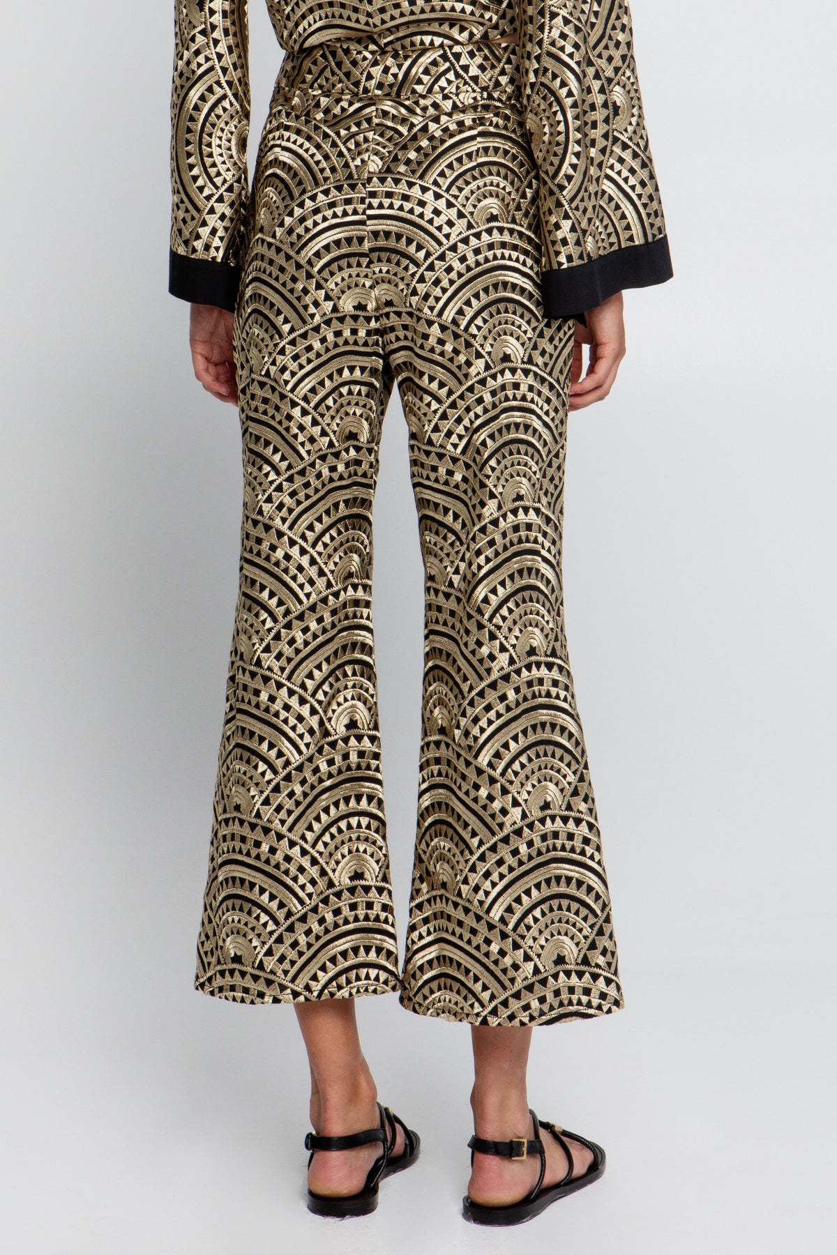 CROPPED EMBROIDERED COTTON PANTS "TRIANGLE" BLACK/GOLD