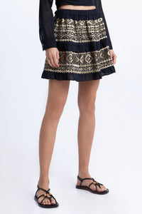 MINI COTTON SKIRT "EMBROIDERED" BLACK/GOLD