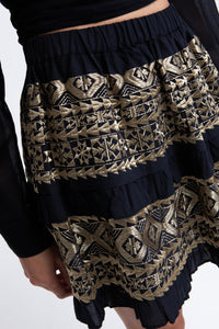 MINI COTTON SKIRT "EMBROIDERED" BLACK/GOLD