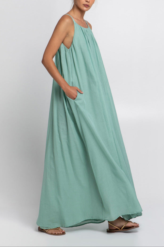 LONG STRAPPY COTTON DRESS "LINA" SEA GREEN