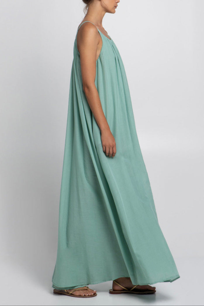 LONG STRAPPY COTTON DRESS "LINA" SEA GREEN