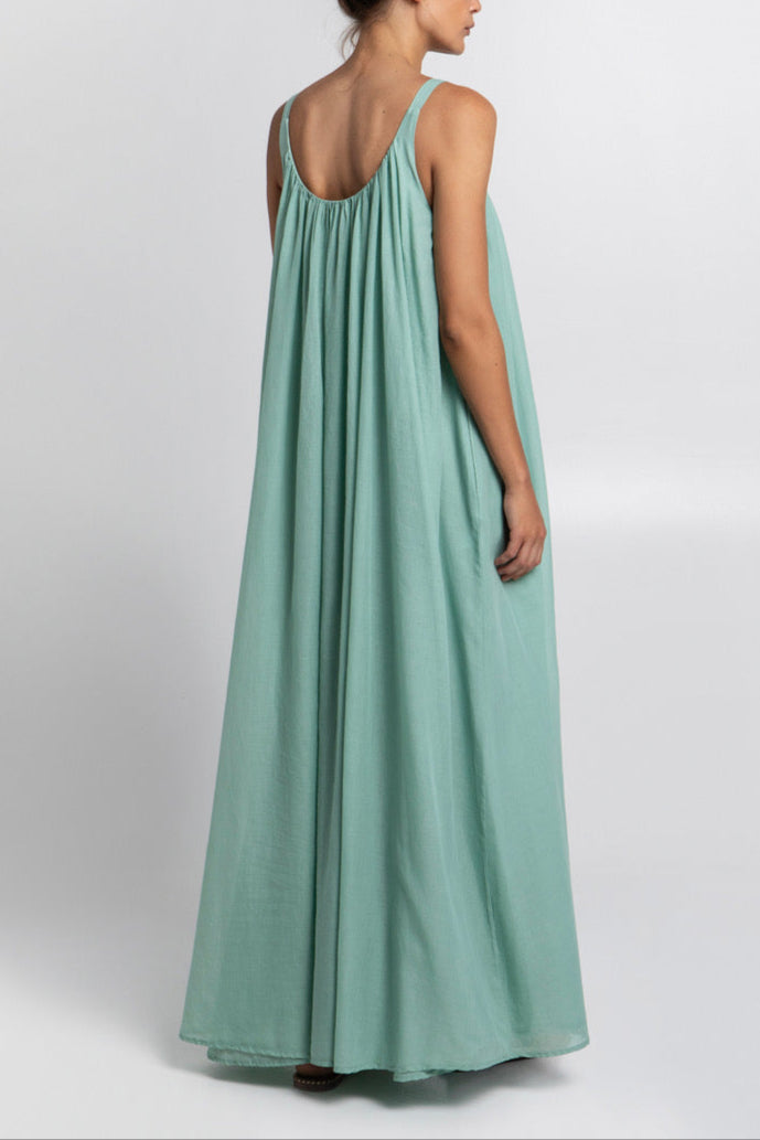 LONG STRAPPY COTTON DRESS "LINA" SEA GREEN