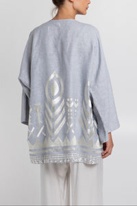 SHORT LINEN KIMONO "FEATHER" LIGHT GREY/CHAMPAGNE