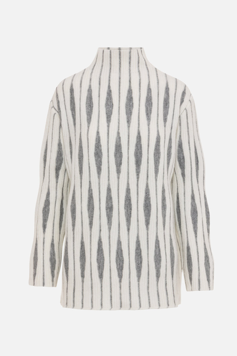 HIGH NECK KNIT PULLOVER "ROMBUS" OFFWHITE