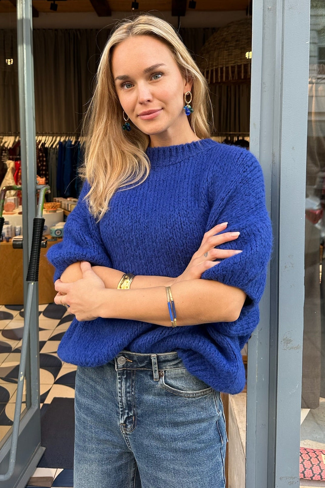 OVERSIZED SUPERSOFT MOHAIR-MIX PONCHO-PULLOVER COBALT BLUE