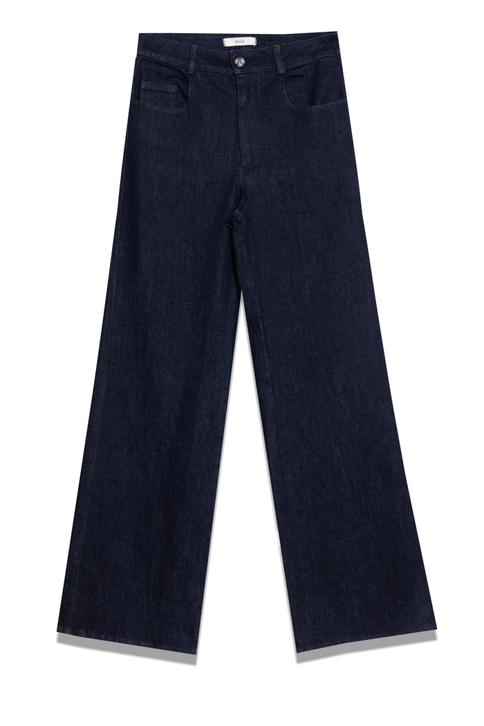 WIDE LEG DENIM PANTS DARK BLUE