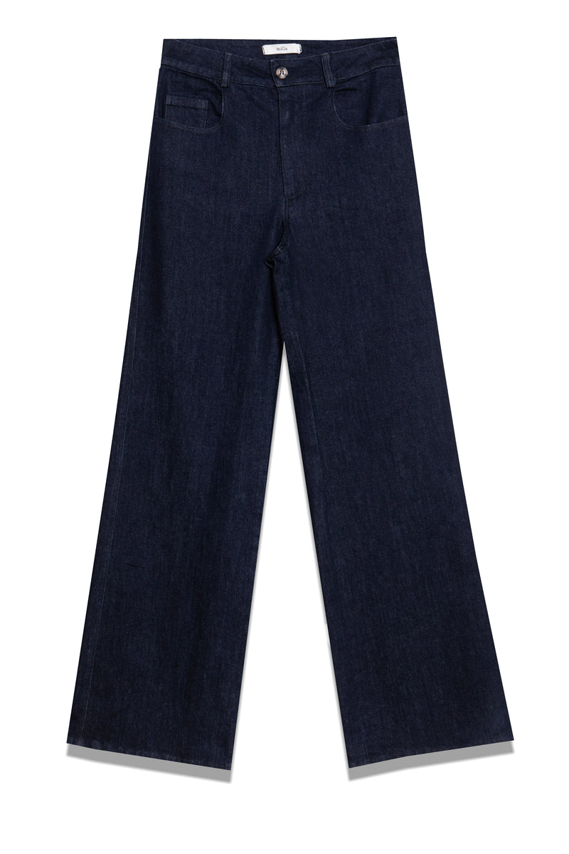 WIDE LEG DENIM PANTS DARK BLUE