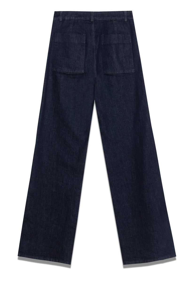 WIDE LEG DENIM PANTS DARK BLUE