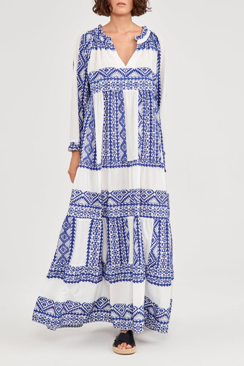 LONG DRESS "EMBROIDERED" WHITE/BLUE