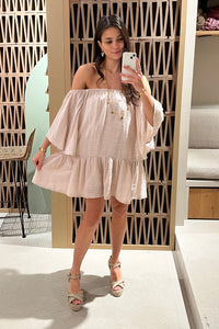 SHORT OFF-SHOULDER DRESS "MALIA" DUSTY PINK