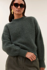 MOHAIR KNIT PULLOVER "SONNY" DARK OLIVE