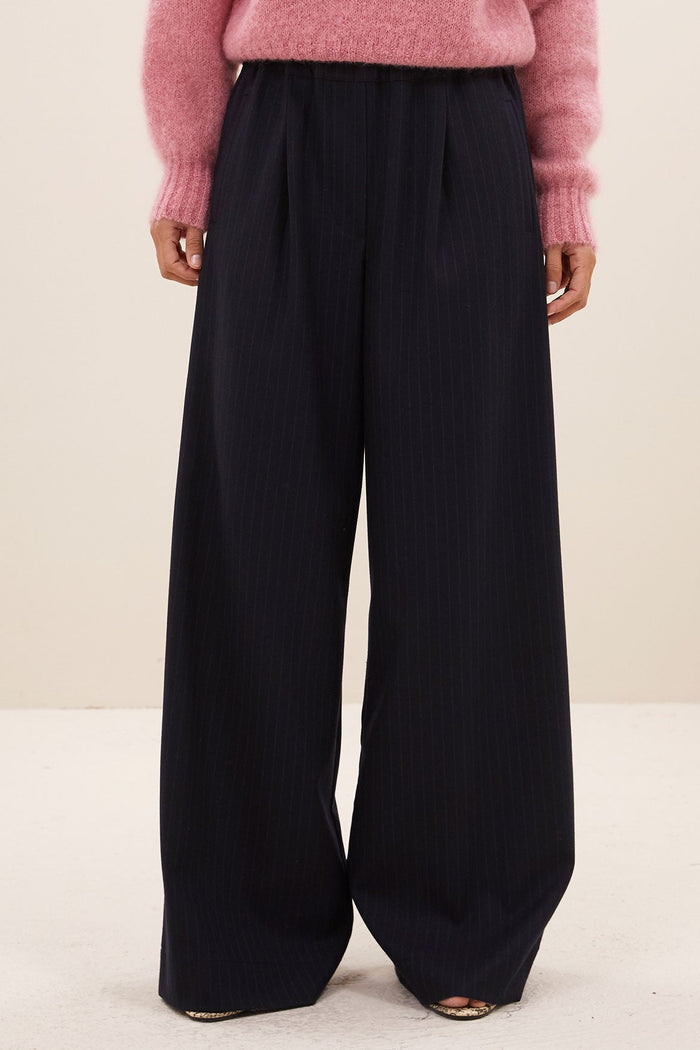 WIDE LEG PANTS PINSTRIPE MIDNIGHT BLUE