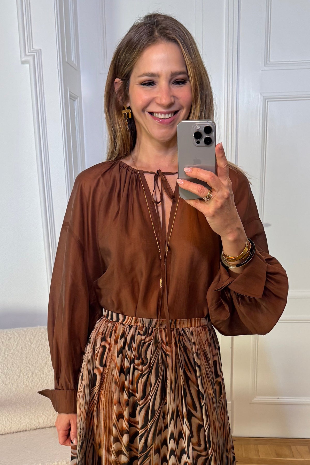 OVERSIZED TRANSPARENT BLOUSE "SILKSTONE" BROWN