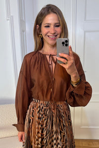 OVERSIZED TRANSPARENT BLOUSE "SILKSTONE" BROWN