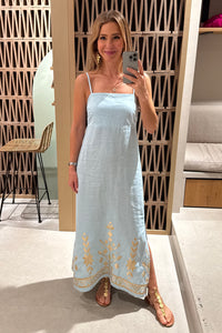 STRAPPY LINEN MIDI DRESS "IOS" CIEL/GOLD