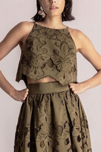 CROPPED LACE TOP "DANTELA" KHAKI