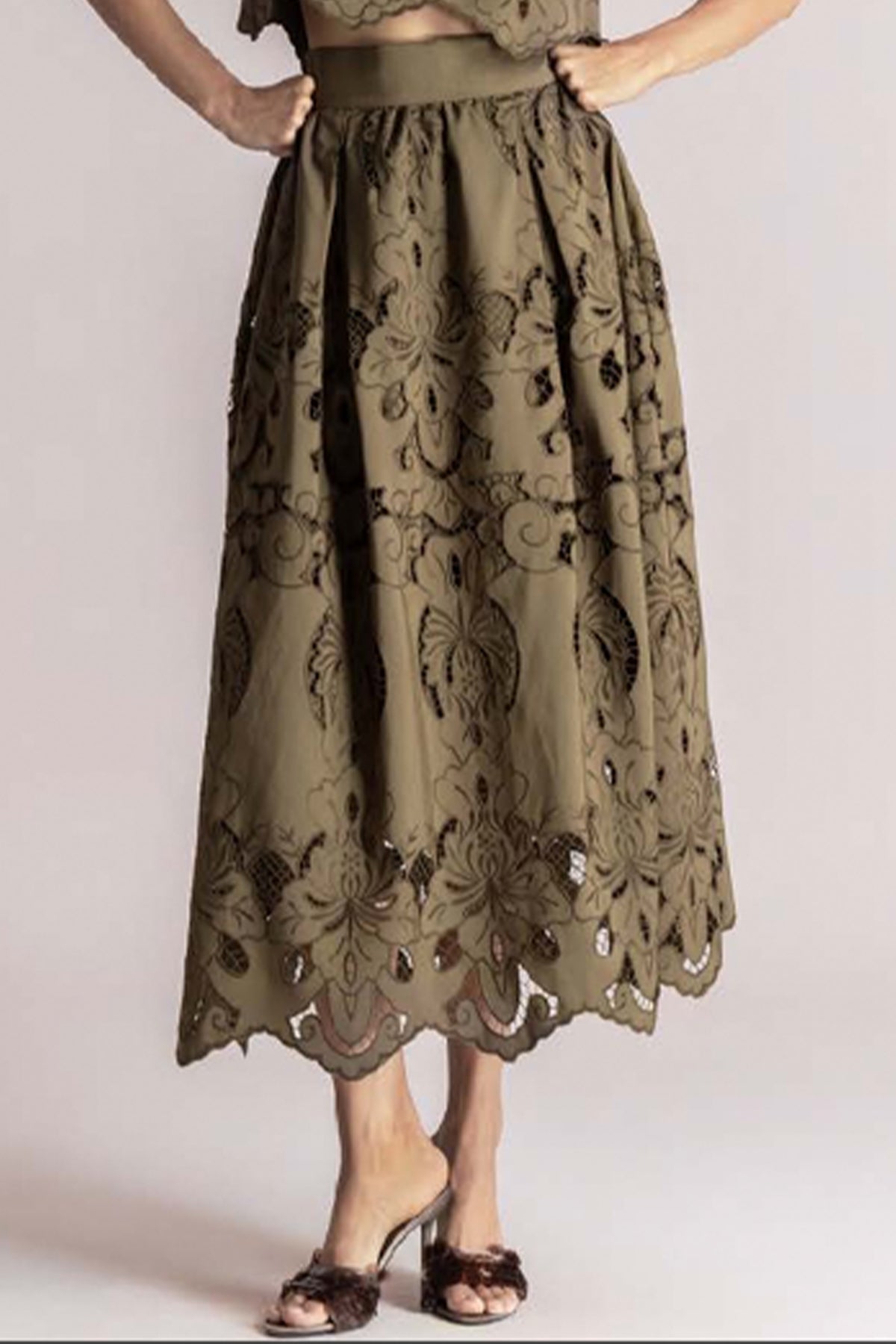 MIDI LACE SKIRT "DANTELA" KHAKI