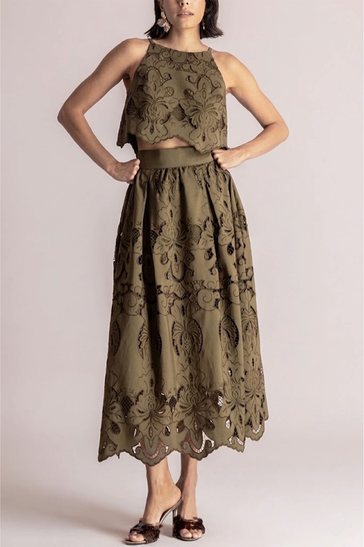 CROPPED LACE TOP "DANTELA" KHAKI