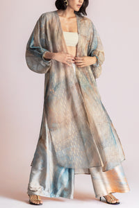 FLOWY KIMONO WITH BELT "ANEMOS" MULTICOLOR/LUREX