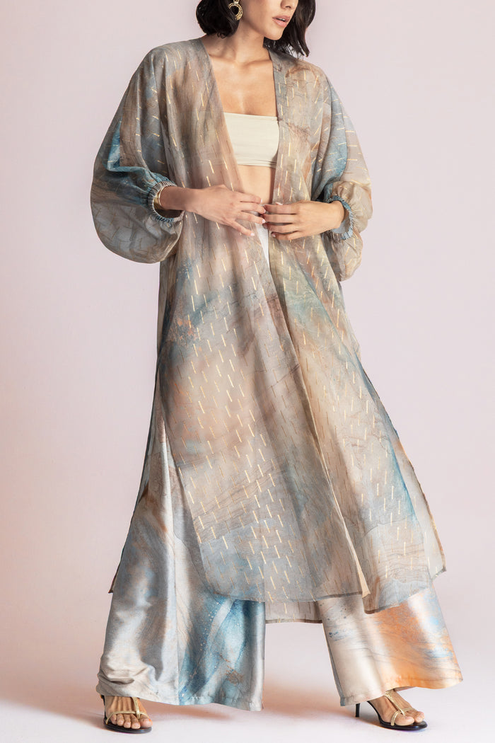 FLOWY KIMONO WITH BELT "ANEMOS" MULTICOLOR/LUREX
