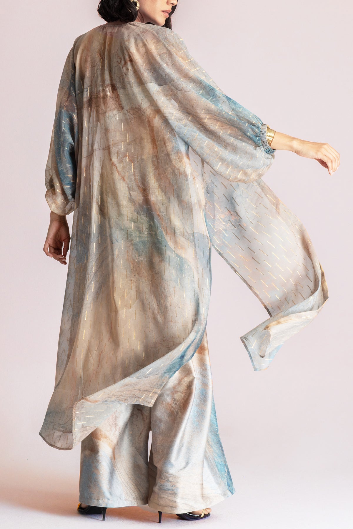 FLOWY KIMONO WITH BELT "ANEMOS" MULTICOLOR/LUREX