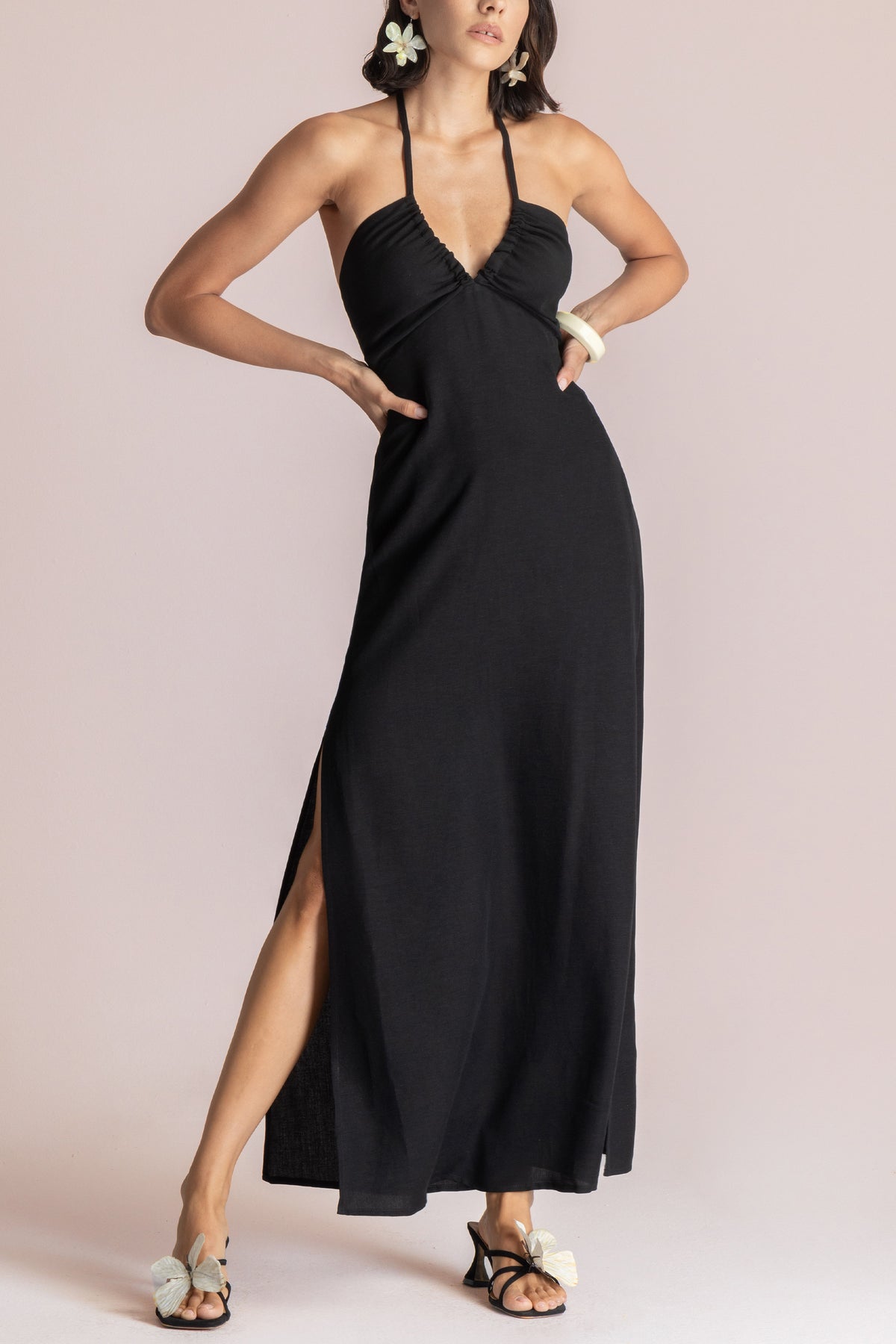 LONG NECKHOLDER DRESS "ZENA" BLACK