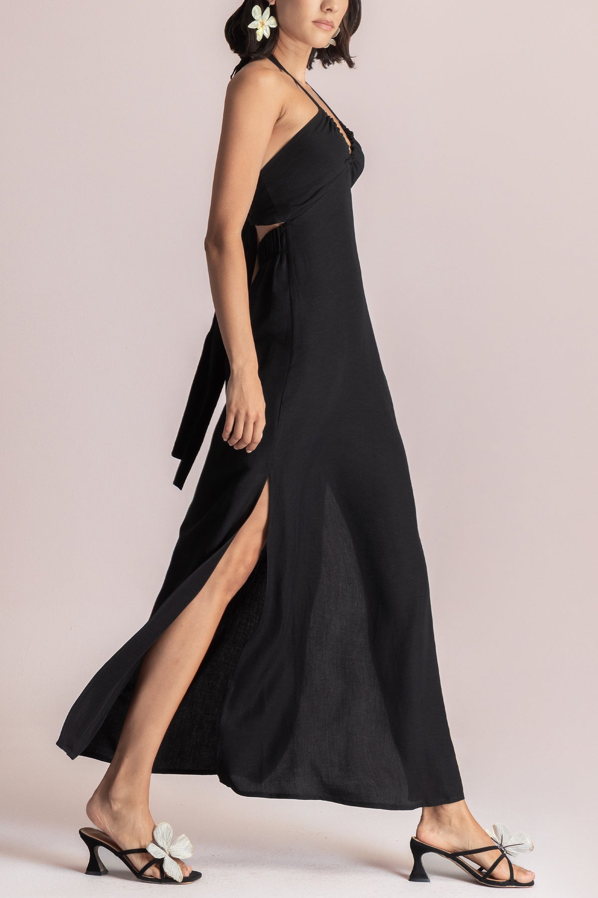 LONG NECKHOLDER DRESS "ZENA" BLACK
