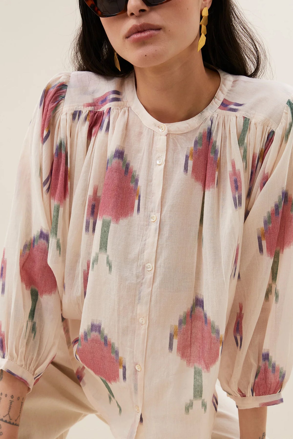 ORGANIC COTTON BLOUSE IVORY/MULTICOLOR