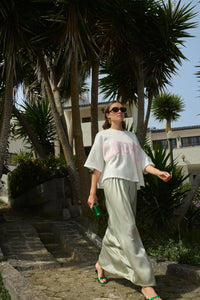OVERSIZED COTTON PULLOVER "LUCKY" LIGHT GREY/BABY PINK