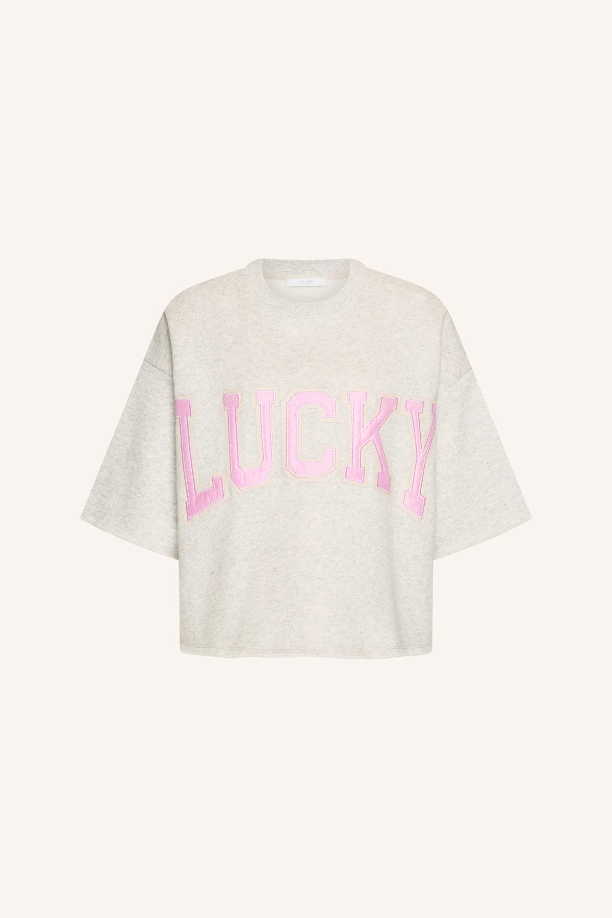 OVERSIZED COTTON PULLOVER "LUCKY" LIGHT GREY/BABY PINK
