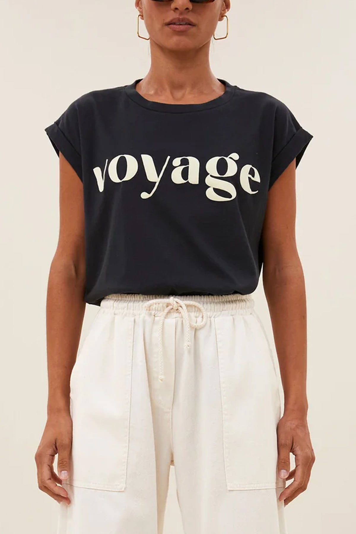 ORGANIC COTTON T-SHIRT "VOYAGE" BLACK/ECRU