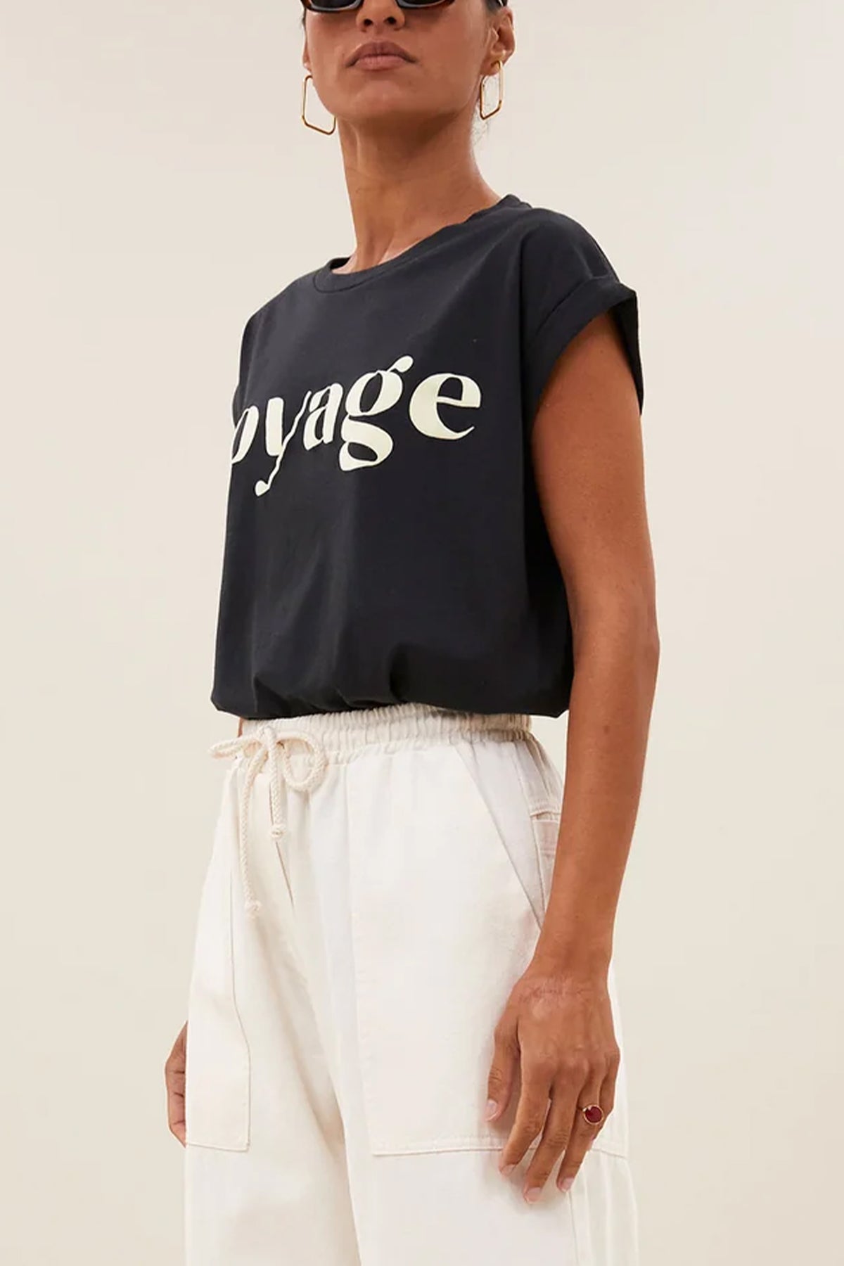 ORGANIC COTTON T-SHIRT "VOYAGE" BLACK/ECRU