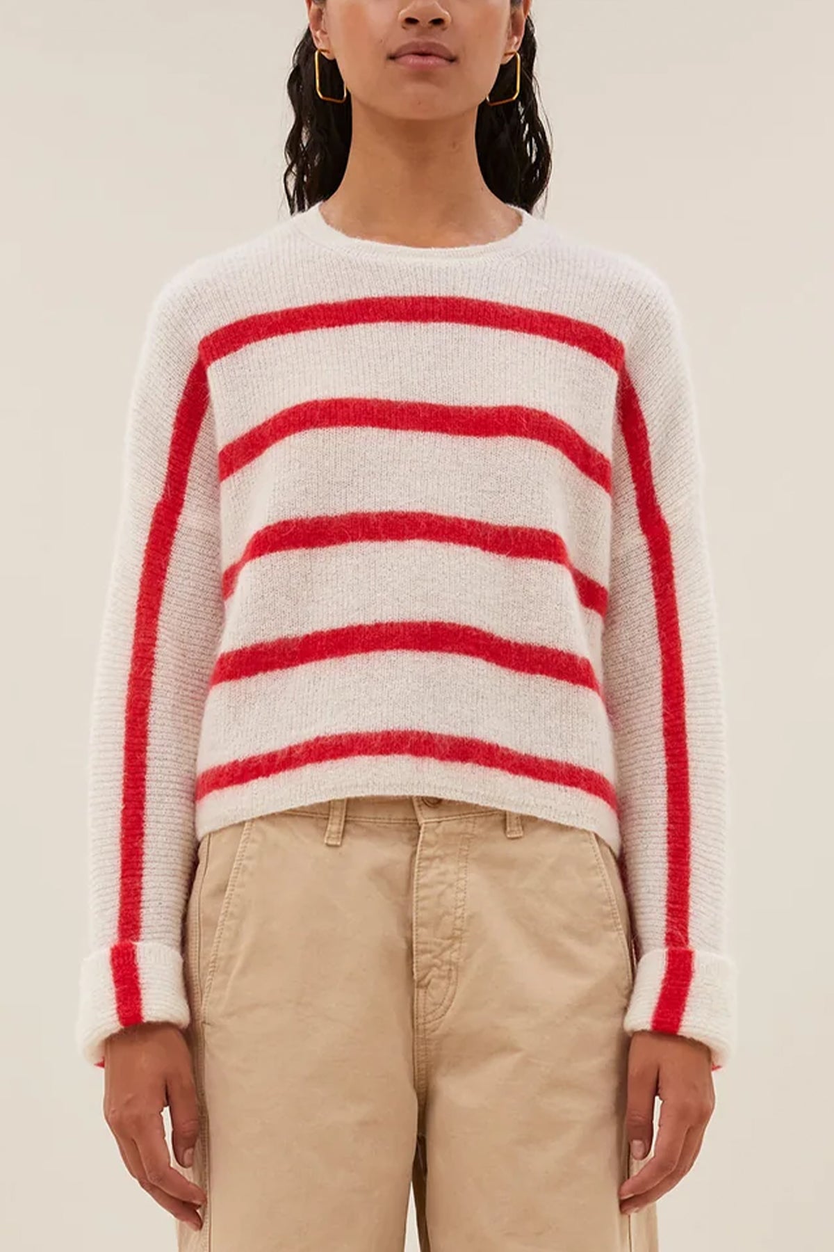 ALPACA/MOHAIR FINE KNIT PULLOVER RED/WHITE