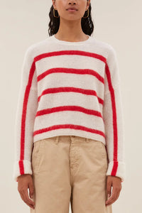 ALPACA/MOHAIR FINE KNIT PULLOVER RED/WHITE
