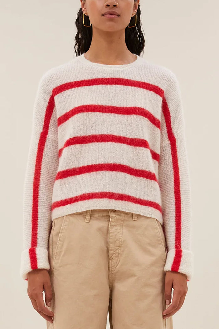 ALPACA/MOHAIR FINE KNIT PULLOVER RED/WHITE