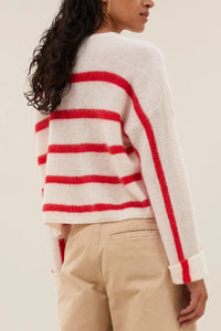ALPACA/MOHAIR FINE KNIT PULLOVER RED/WHITE