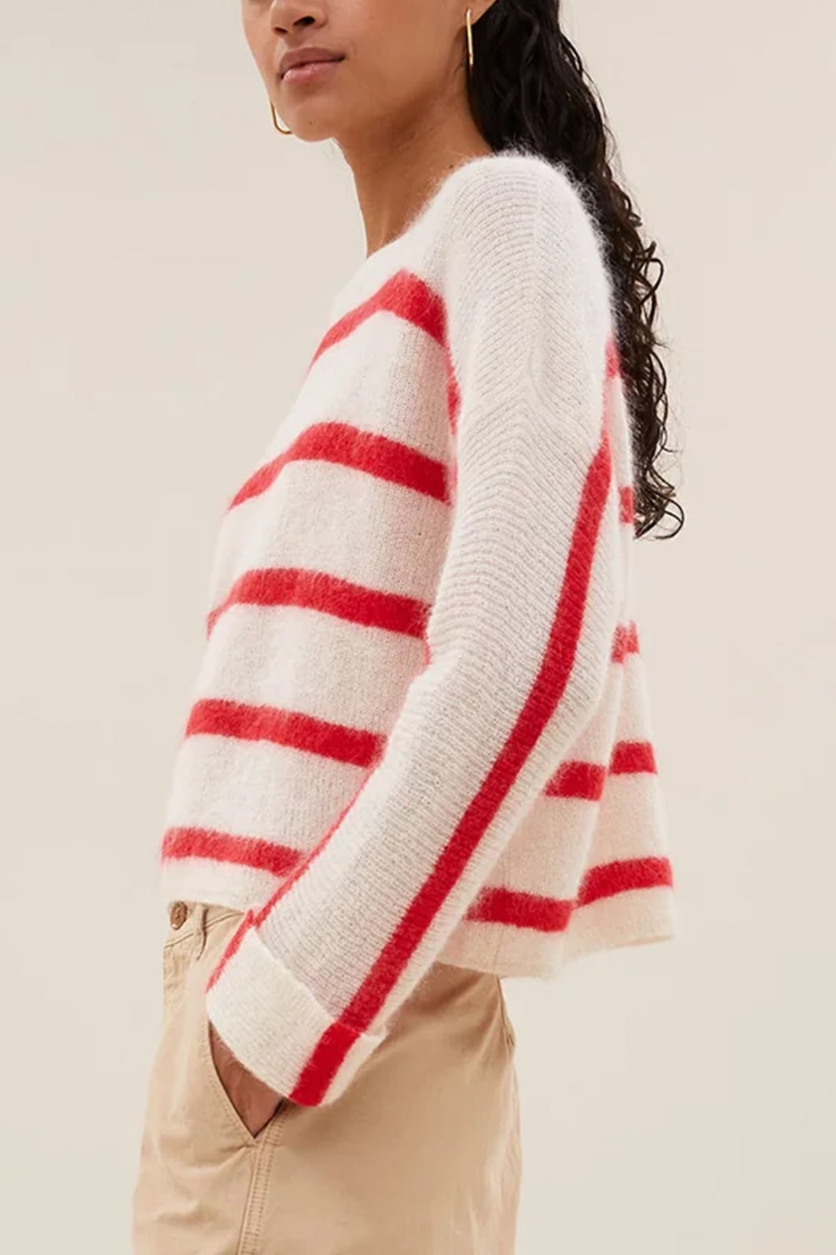 ALPACA/MOHAIR FINE KNIT PULLOVER RED/WHITE