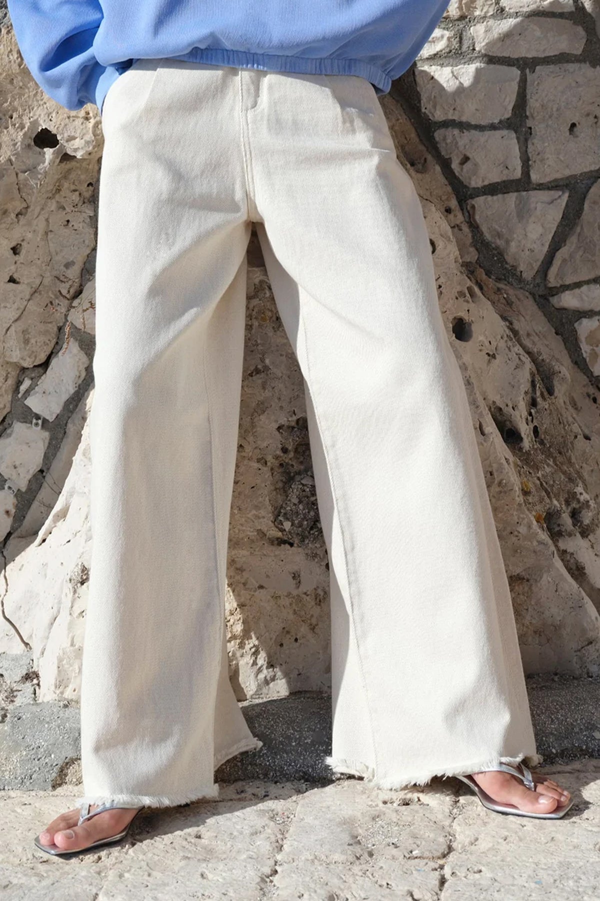 ORGANIC COTTON WIDE LEG DENIM PANTS IVORY