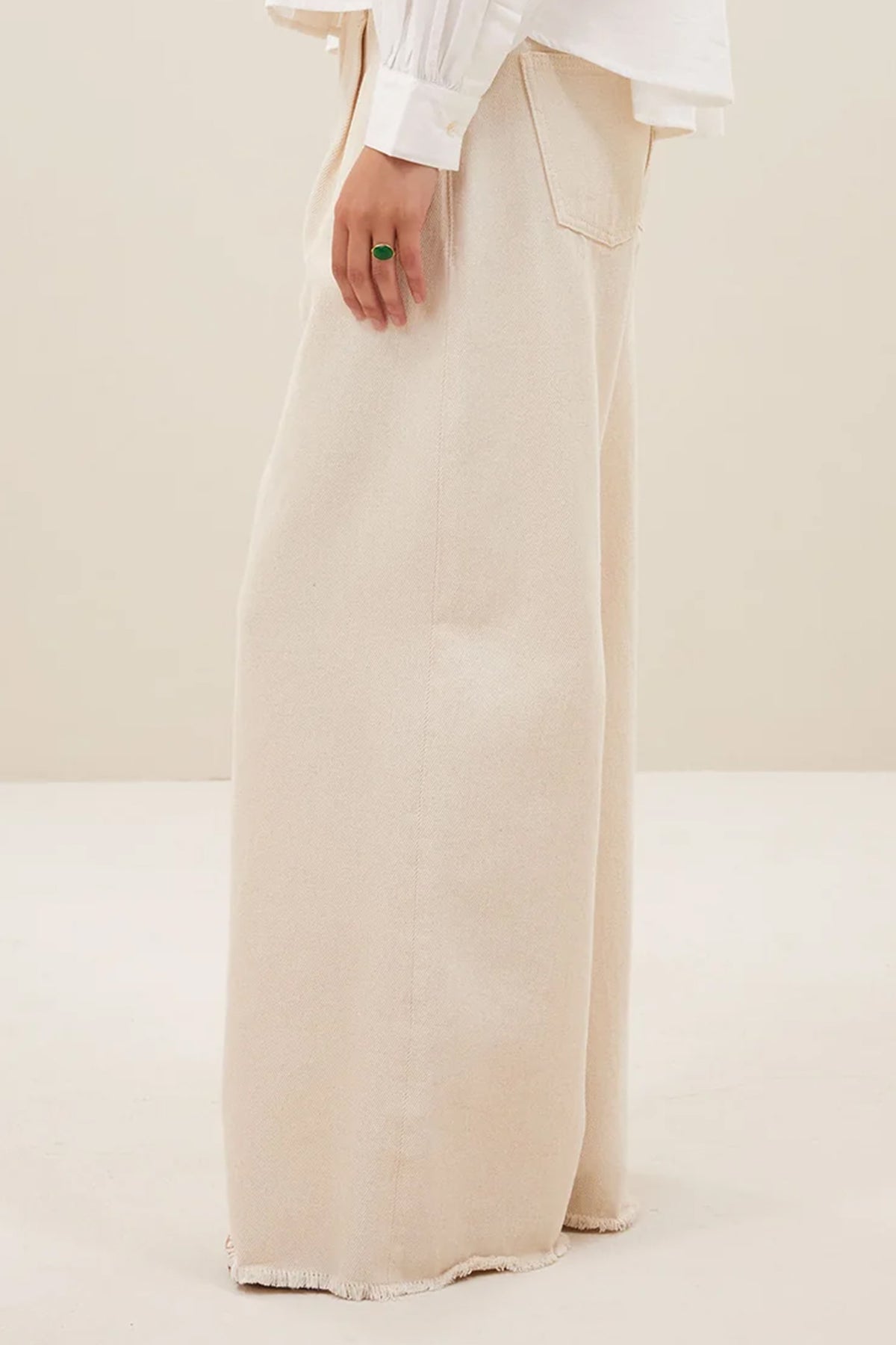 ORGANIC COTTON WIDE LEG DENIM PANTS IVORY