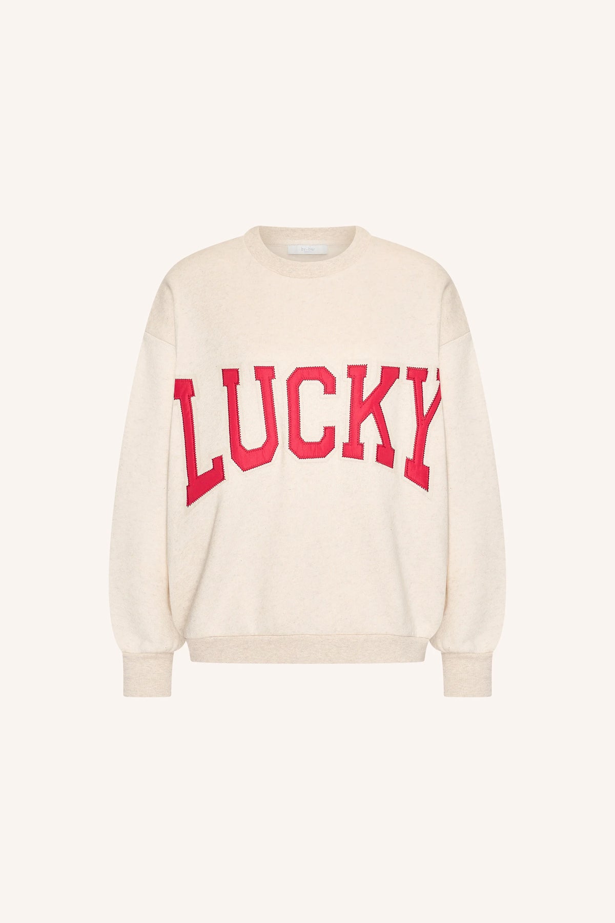 OVERSIZED COTTON SWEATER "LUCKY" BEIGE/RED