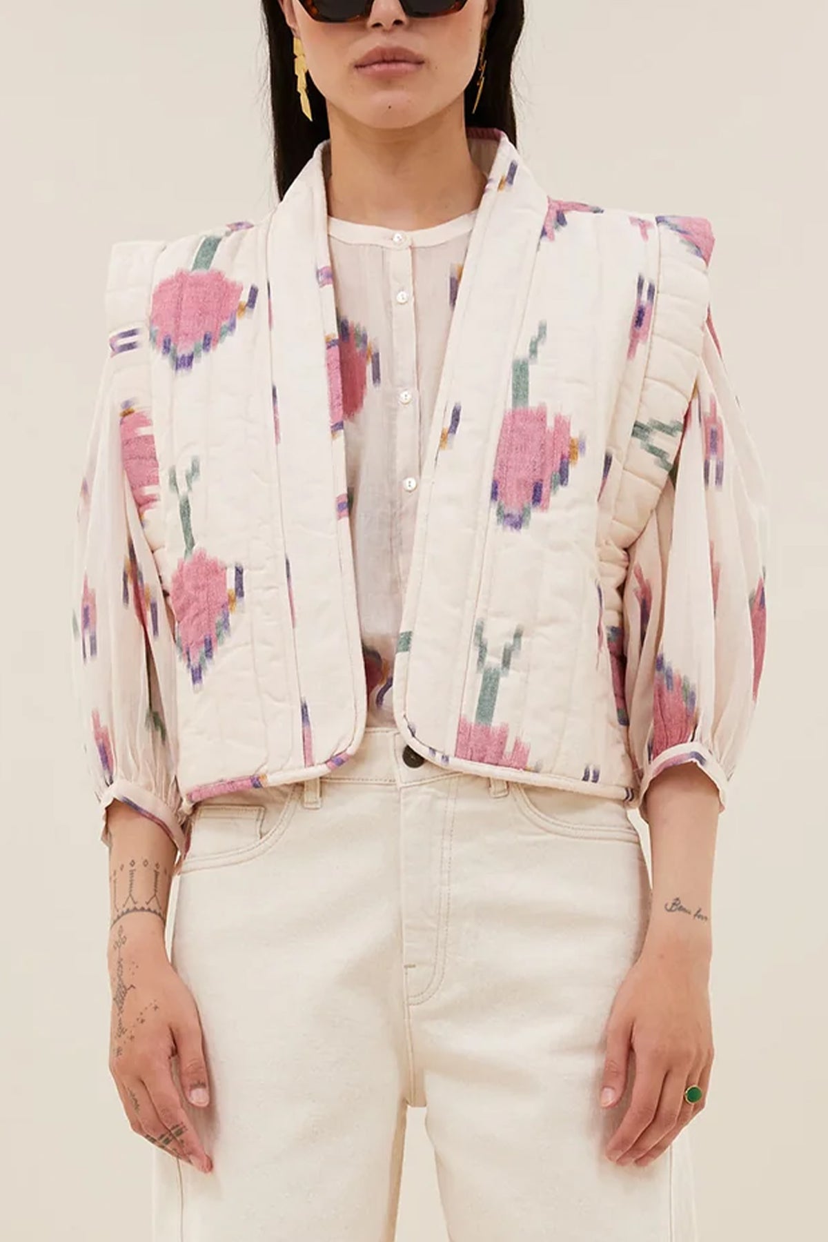 COTTON VEST IVORY/MULTICOLOR