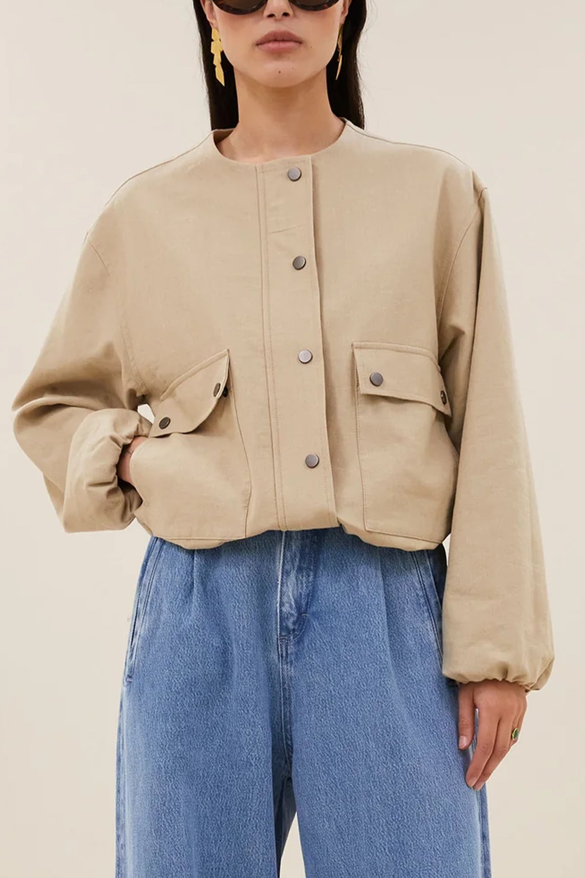 CANVAS BOMBER JACKET DARK SAND