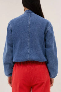 ORGANIC COTTON DENIM BOMBER JACKET MID BLUE