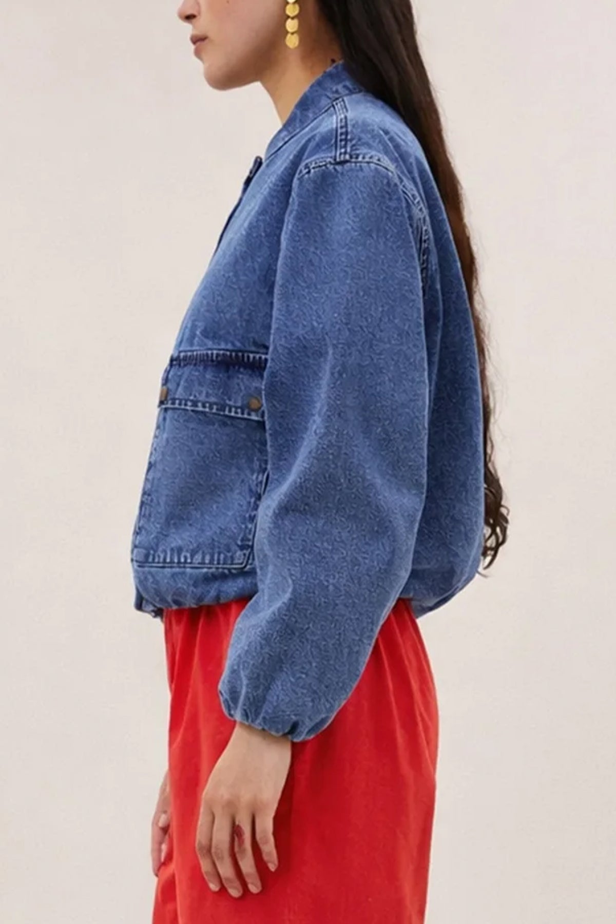 ORGANIC COTTON DENIM BOMBER JACKET MID BLUE
