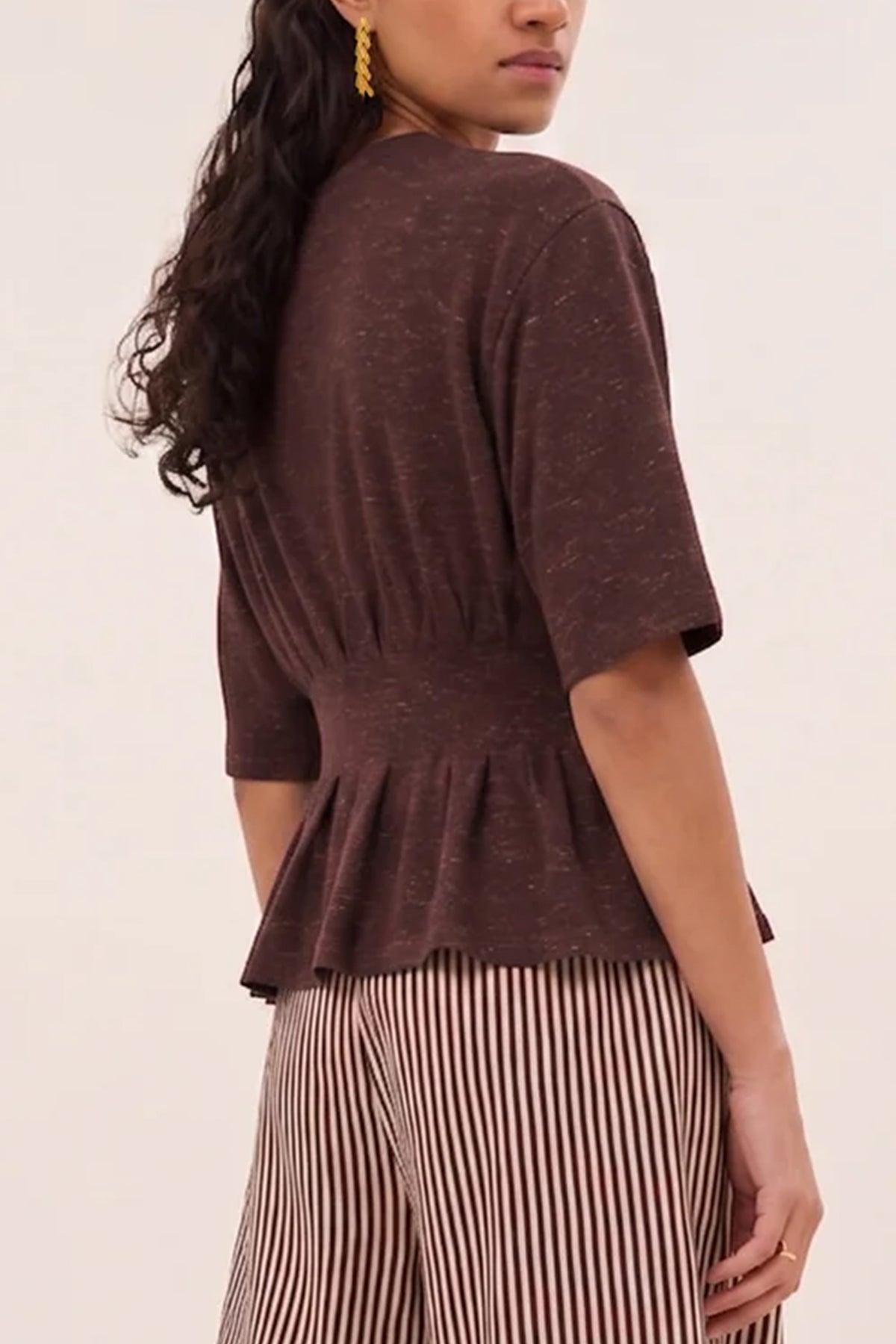 FITTED VISCOSE/LUREX T-SHIRT BURGUNDY