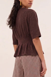 FITTED VISCOSE/LUREX T-SHIRT BURGUNDY